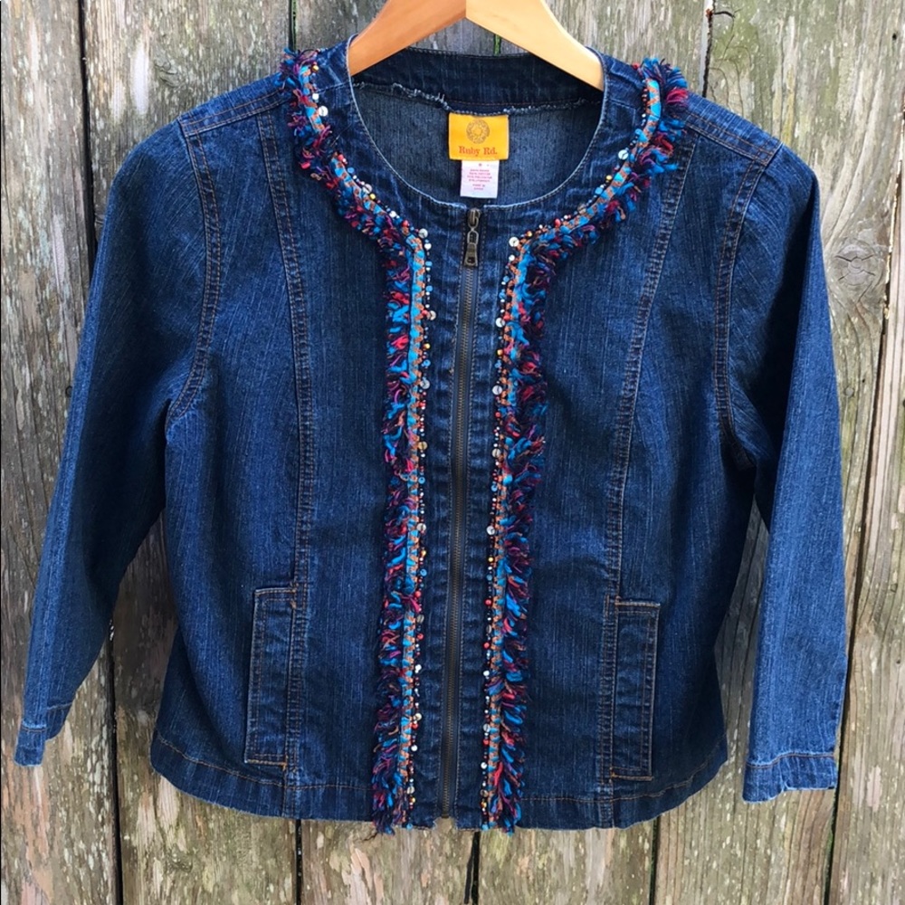 Ruby Rd. Embellished Jean Jacket 3/4 sleeve